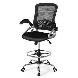 Mid Back Office Chair Adjustable Height Flip-up Arm Black