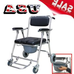 With 2 Brakes Wheels Footrests Wheelchair Toilet Chair Usa