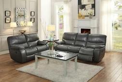 Modern Grey Leather Double Reclining Sofa Set 2 Pcs Homelega