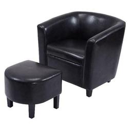 Pu Leather Wooden Arm Chair W/ottoman Living Room F