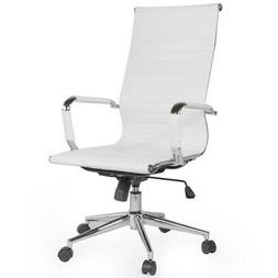Ribbed High-back Leather Adjustable Height W/ Wheels, White