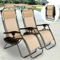 Patio Beach Recliner W/ Canopy Cup Holder