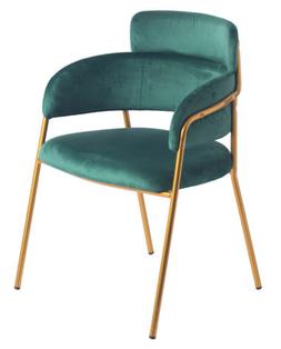 New Bold Tones Green Silk Velvet Modern Gold Metal Chair