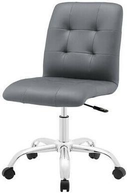 Desk Rolling Wheels Faux Leather Armless Mid Back Gray Home