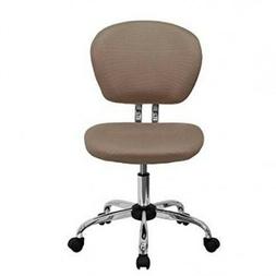 Brown Mesh Upholstered Chrome Base Wheels Armless Furniture