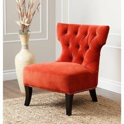 Orange Button-Tufted Back Microsuede Armless Nailhead Accent