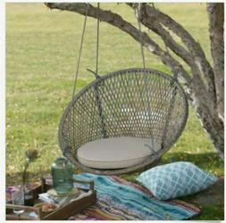 Hanging Round Swing W Cushion Resin Wicker  Patio Porch Furn
