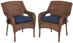 With Blue Cushion 2 Pack Cambridge Brown Wicker Patio New