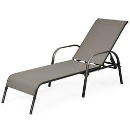 Chaise Fabric Adjustable Reclining Armrest Pool Brown