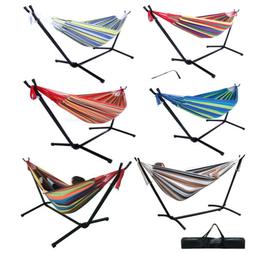 Double Hammock Bed with Steel Stand Camping Bed Garden Outdo