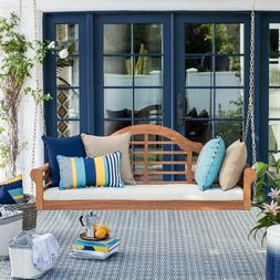 Outdoor Wooden Porch Swing Bed Eucalyptus Deep Seating Cushi
