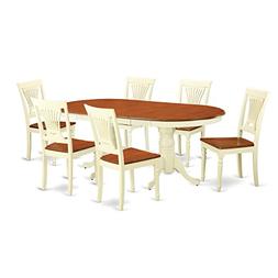 East West Furniture PLAI7-WHI-W 7-Piece Dining Table Set, Bu