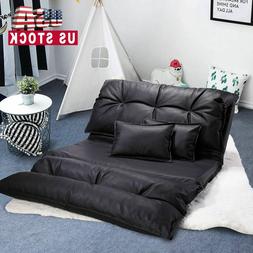 Sofa Bed Pu Leather Video Gaming Lounge W/2 Pillows Black