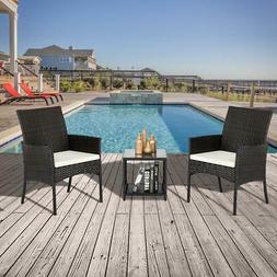 Rattan Wicker Furniture Set 3PC Cushioned Outdoor Garden Sea