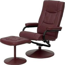 With Ottoman For Living Room Burgundy Leather Swivel Seat