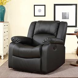 Recliner and Rocking Swivel Black Plush Over Stuffed Faux Le