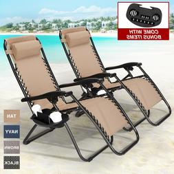 Patio Folding Recliner W/cup+phone Holder