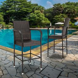 Set of 2 Bar Stool Outdoor Patio PE Wicker Barstool Pool Hig