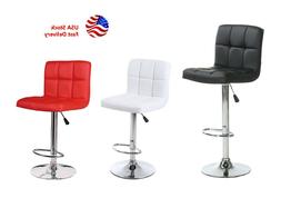 Set of 2 Bar Stools Leather Adjustable Swivel Pub Counter He
