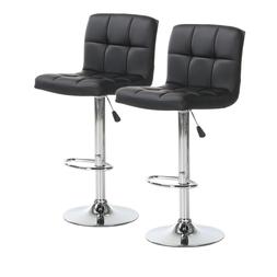 Set of 2 Bar Stools Leather Adjustable Swivel Pub Counter He