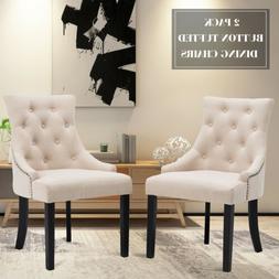S Elegant Button Tufted Beige Pattern Fabric Dining Room