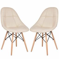 Armless Pu Leather Seat With Wood Legs Beige Modern