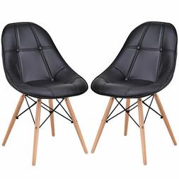 Armless Pu Leather Seat With Wood Legs Black Modern