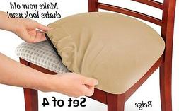 Set of 4 Beige Stretchable Easy Fit Seat Covers for Chairs, 