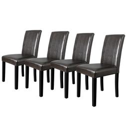 S Set Of 4 Formal Parson Chairs W/leather Accent Solid Wood 