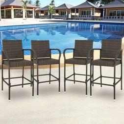 Set of 4 Indooor Outdoor Backyard Patio Wicker Barstool Pati
