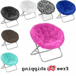 Soft Wide Seat Faux-Fur Saucer Chair, Foldable, Available in