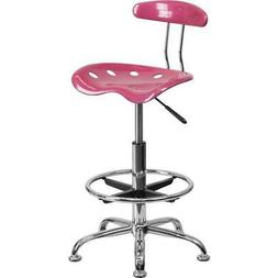 Vibrant Pink and Chrome Drafting Stool with Tractor Seat