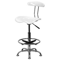 Vibrant White and Chrome Drafting Stool with Tractor Seat