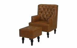 Set, Tufted Pu Leather Chair With Ottoman, Light Brown