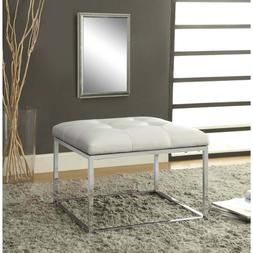 White and Chrome Ottoman Upholstered Top Covered Faux Leathe