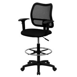 Flash Furniture WL-A277-BK-AD-GG Mid-Back Mesh Drafting Stoo