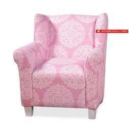 Homepop Youth Upholstered Accent Chair, Pink And White Medal