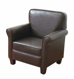 HomePop Youth Wing Back Chair, Dark Brown Faux Leather